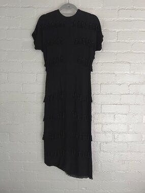 A Mil-Jay Original Vintage 1940s Cocktail Party Dress Black with Fringe Tassels